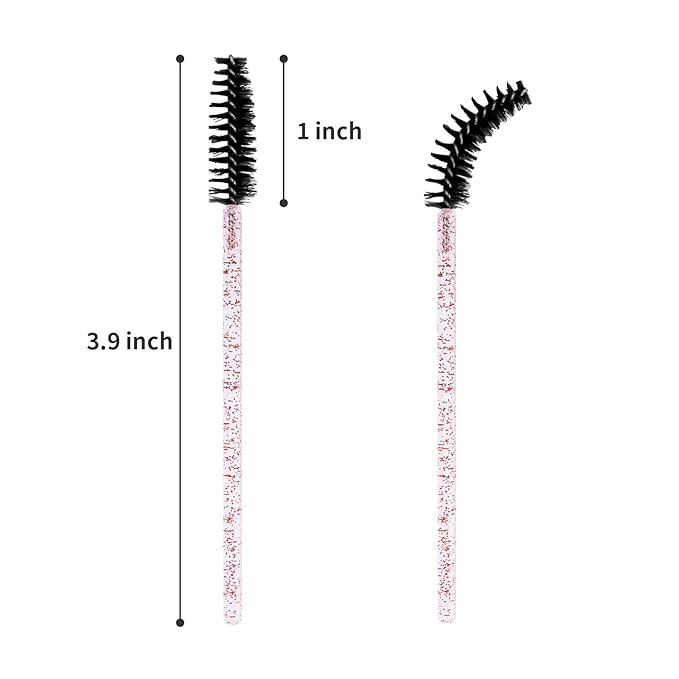 CHEFBEE 100PCS Disposable Eyelash Brush, Mascara Wands Makeup Brushes Applicators Kits for Eyelash Extensions and Eyebrow with Container (Pink Black)