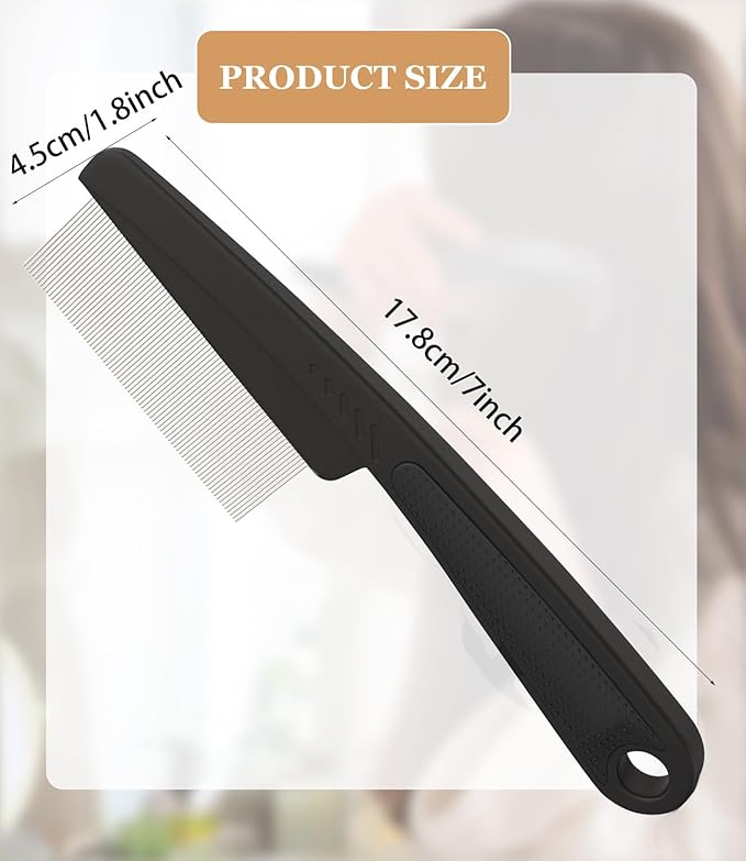 Dandruff Comb Fine Tooth Scalp Detox Comb Lice for Women, Men & Kids Stainless Steel Scalp Detoxing, Sweep & Massage Hair Brush Tool for Hair Care (1PC Black)