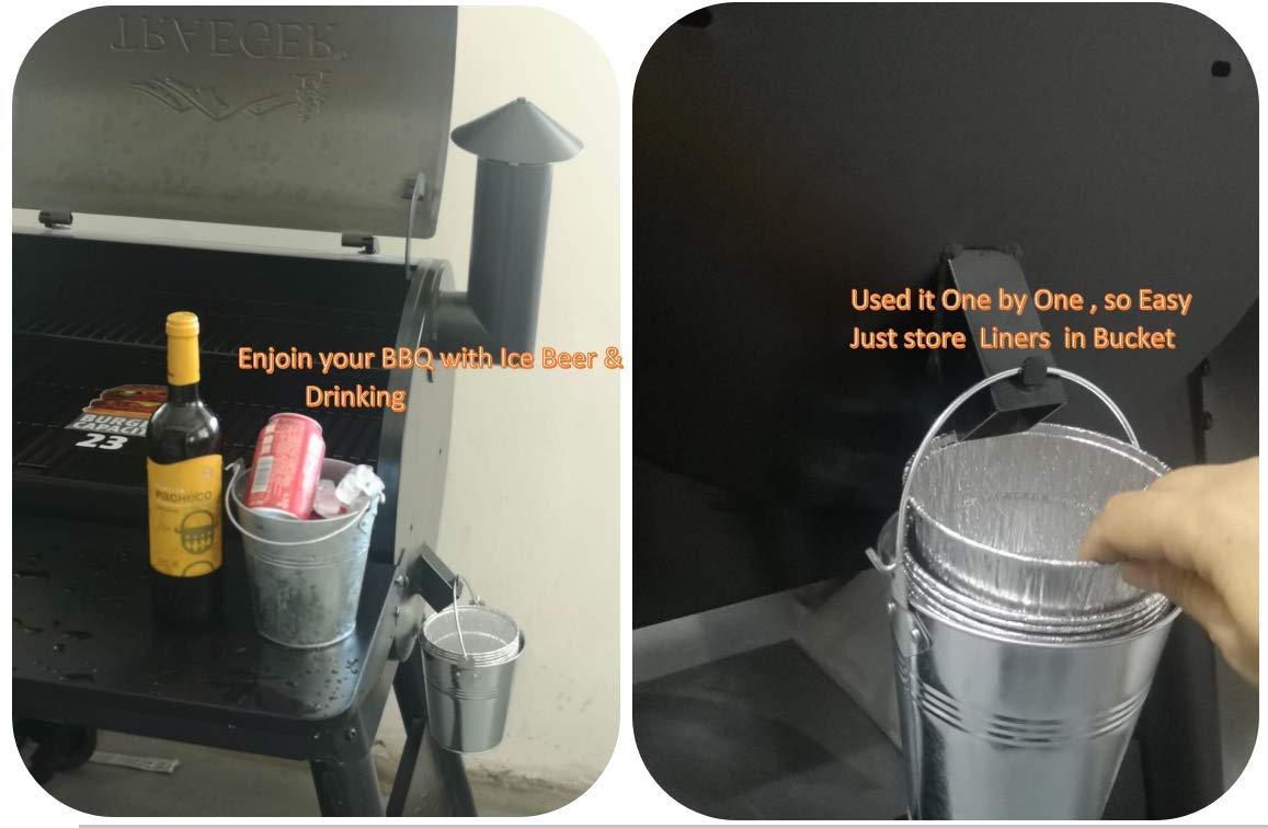 Drip Grease Bucket and 12-Pack Liners for Traeger 20/22/34 Series, Pit Boss etc Pellet Grill Smoker (Black 12)
