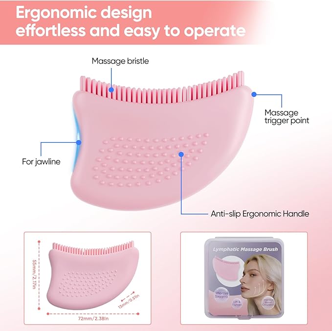 Lymphatic Contour Face Brush-Food Grade Silicone Lymphatic Drainage Massager - Easy Clean Dry Brush for Face for Jawline Sculpting & Anti-Puffiness, Detox & Lift,Improves Skin Glow & Absorption (1)