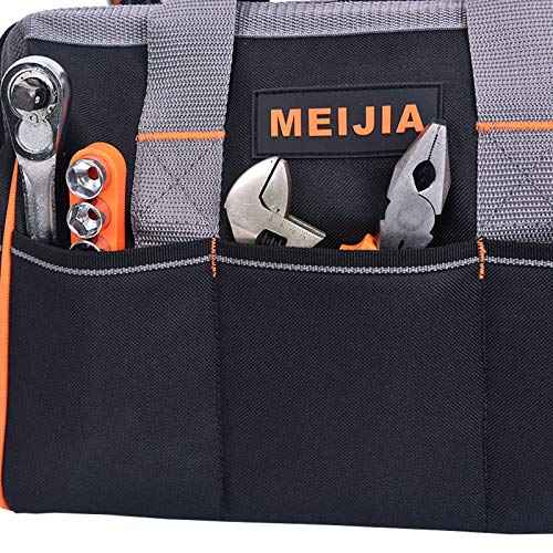 MEIJIA Tool Bags Waterproof Multi-Compartment Pocket Tradesman's Wide Mouth Storage Tool Bag,Fit for Home,Workshop,Job Site (13")