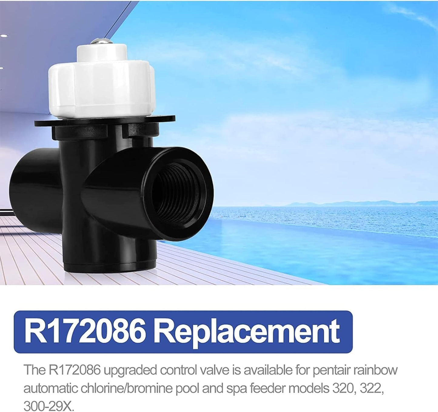 Pool Control Valve R172086, 1/2-Inch Chlorine Valve Compatible with Pentair Rainbow 320 322, 300-29X Automatic Chlorine/Bromine Pool and Spa Feeder