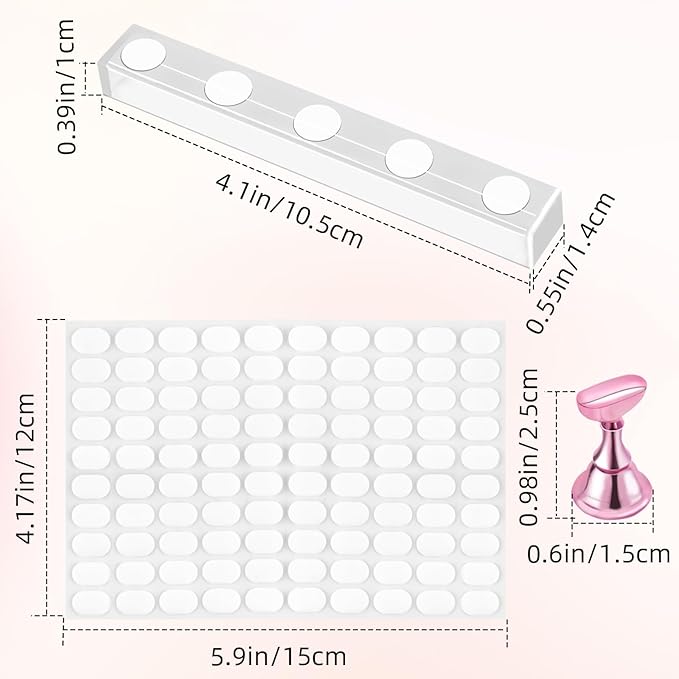 2 Set Nail Stand,Nail Holder Stand with 100 Pcs Double Sided Tape,Press on Nail Stand,Nail Practice Hand,Nail Holder for Painting Nails,for Nail Art Display,Home DIY Beginner Salon Supplies(Pink)
