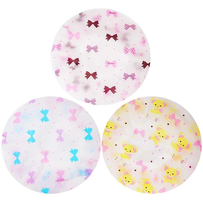 Shower Caps, 3 Pcs Waterproof Bath Caps Plastic Reusable Shower Caps Elastic Band Bath Hair Hat for Women Ladies Spa Salon
