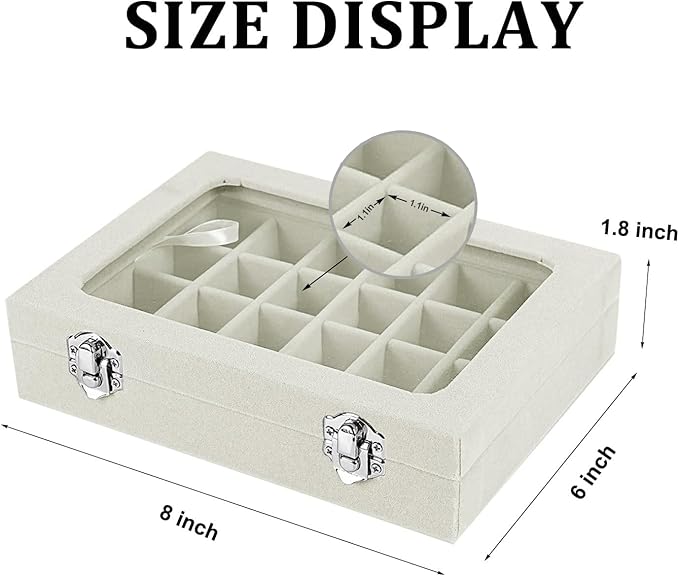 Velvet Jewelry Box 24 Grid Jewelry Earrings Display Organiser Box Ring Tray Holder Earrings Storage Case for Girls Women Wife Mom (Beige)