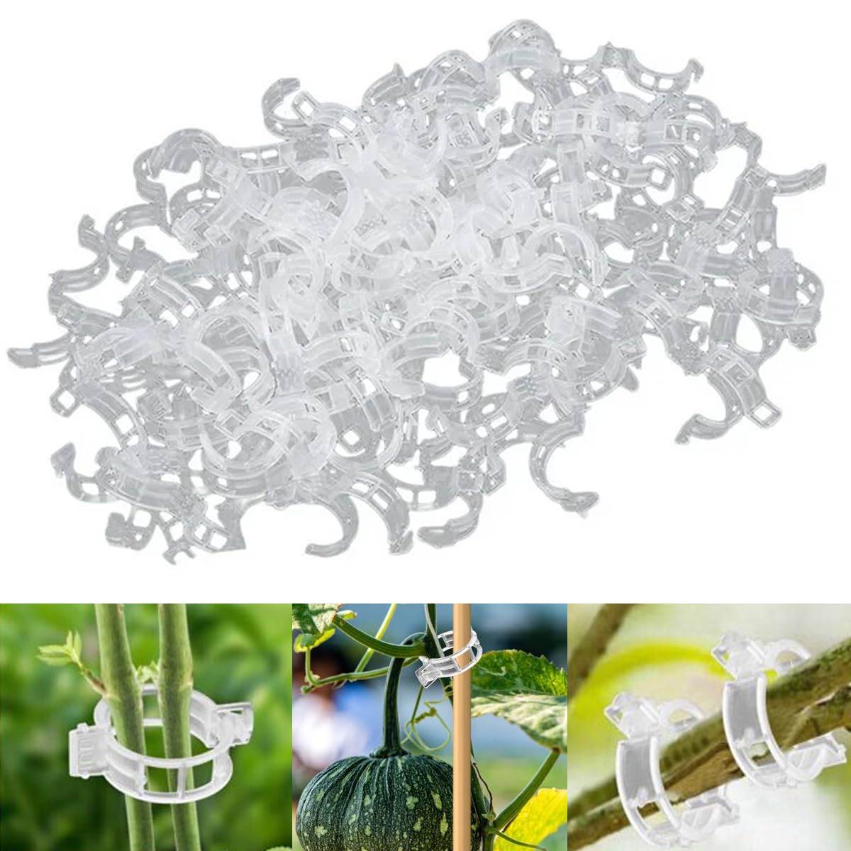 100 PCS Secured Plastic Plant Clip, Plant Support Clips, Garden Clips for Climbing Plants, Plastic Trellis Clips Plant Support Clips Tomato Grape Vine Vegetables Plant Fixing Clips (100, White)