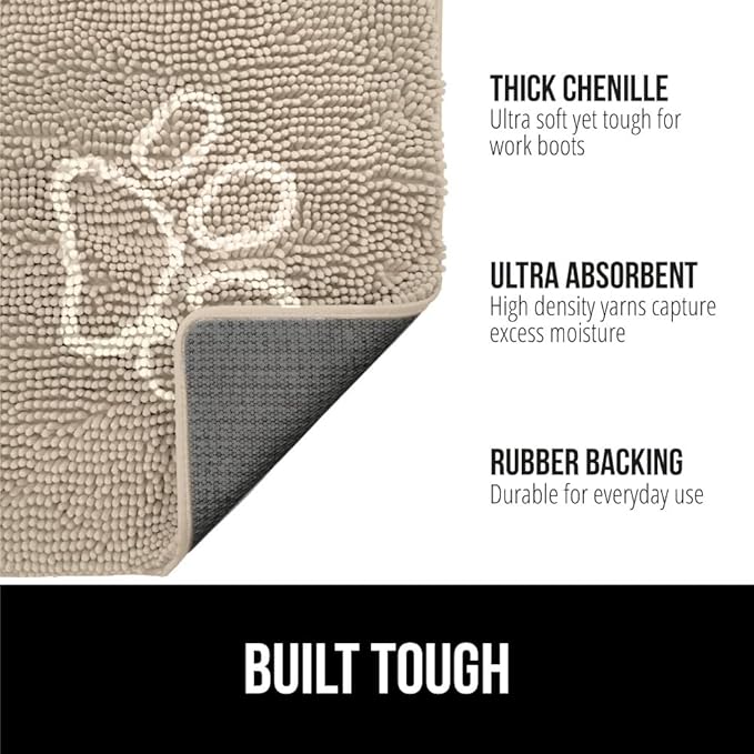 GORILLA GRIP SoakSTOPPER Dog Door Mat, 36x24 Machine Washable Rug Absorbent Doormat Captures Moisture Mud Dirt, Quick Dry Soft Chenille Entryway Rugs Indoor Entrance Mats for Dog Paws, Beige Ivory