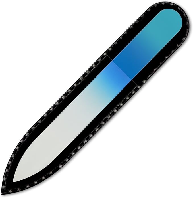 Mont Bleu Rainbow Crystal Nail File in Black Pouch - Small/Purse Size - Czech Tempered Glass - Handmade in Bohemia (Czech Republic)