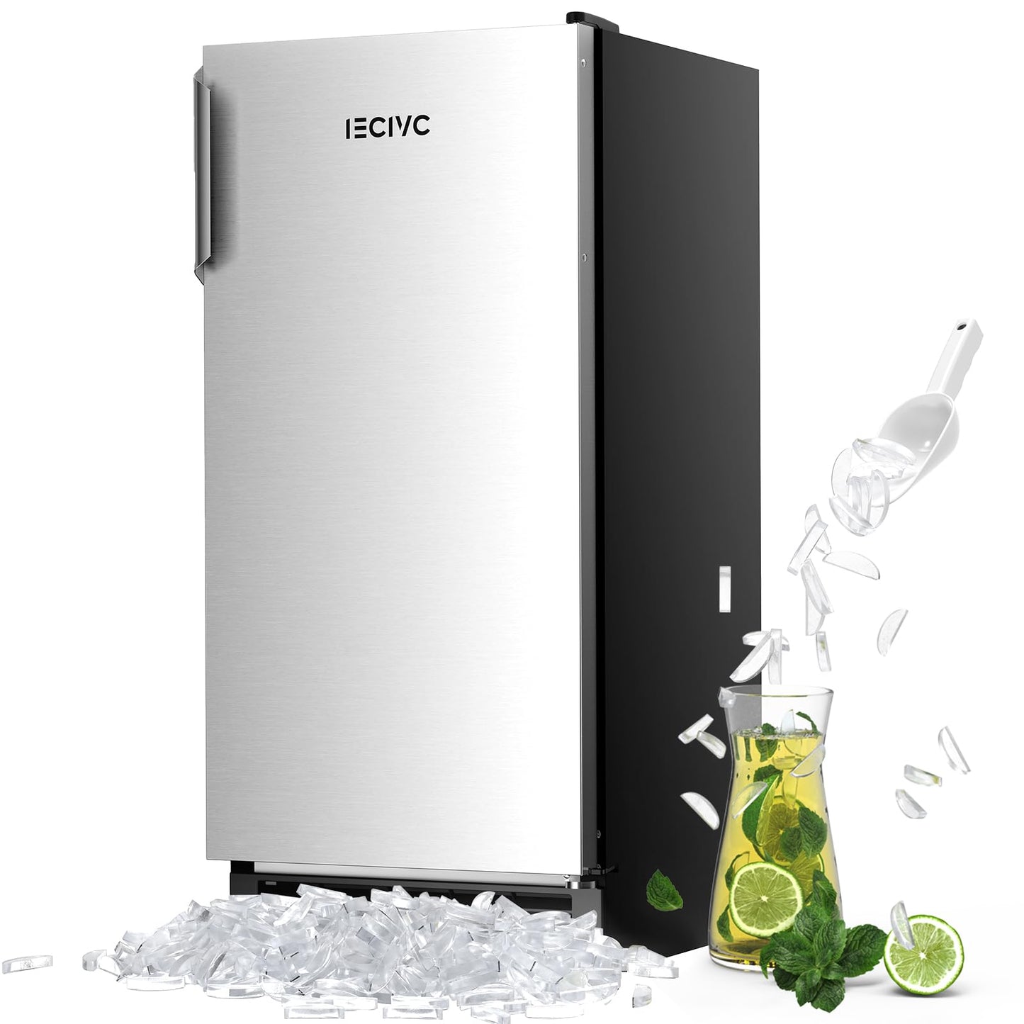 IECIVC Under Counter Crescent Ice Maker Machine, 15'' W Drainless Built-in Ice Maker, 25 LBS/Day with 22 LBS Storage Bin, Perfect for Commercial Home Bar, No Drain