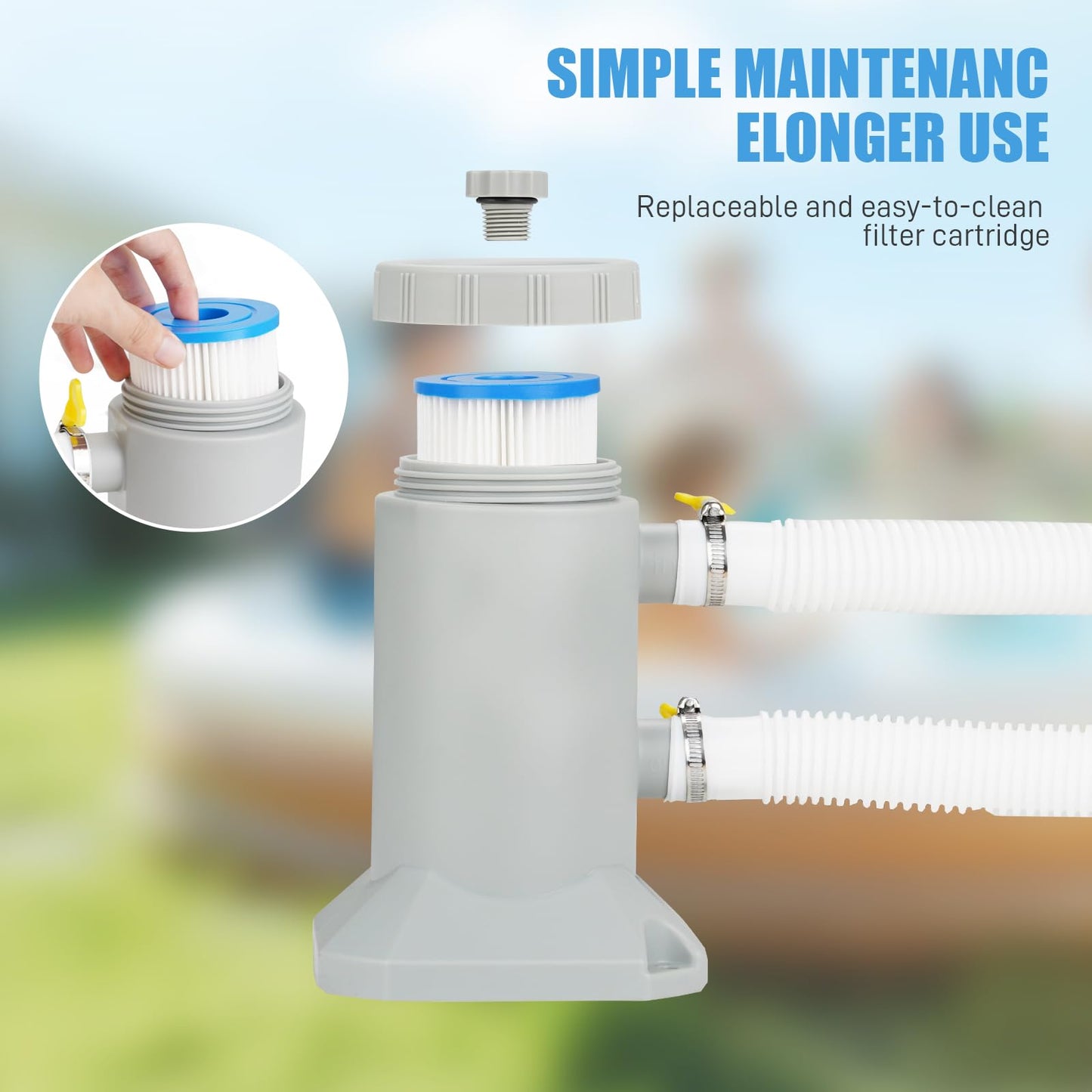 SNMUMU Small Pool Pump and Filter Kit, Powerful 530 GHP Above Ground Pool Filter Pump Quickly and Cleanliness of Your Pool Water, Pool Pumps for Above Ground Pools (Gray 530GHP)