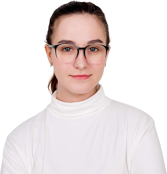 LifeArt Round Blue Light Blocking Glasses, Computer Glasses, Gaming Glasses, TV Glasses for Women Men (Black Purple, 6.00 Magnification)