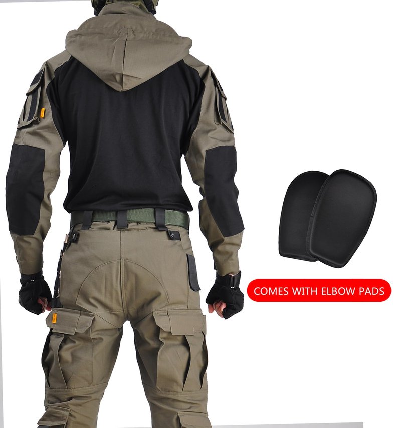 TACTICS ARMOR Tactical Shirt Men's Combat Shirt Tactical Military Camo Long Sleeve Suitable for Airsoft Paintball with Elbow Pads and Pockets