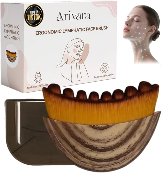 Lymphatic Contour Face Brush - Improves Circulation & Reduces Puffiness, Dry Brushing Lymphatic Face Brush - 100% Gentle & Soft on Skin, Erogonomic Facial Brush for Natural Contouring (1 PCS)