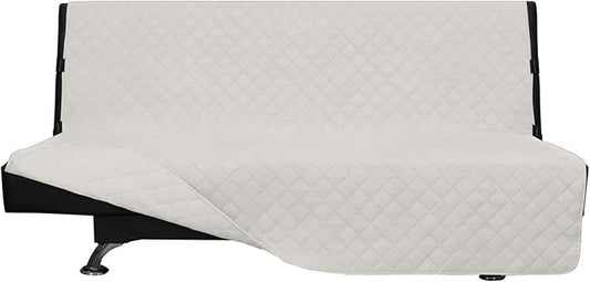 Easy-Going Futon Sofa Slipcover - Reversible Armless Couch Cover - Water Resistant - Pets & Kids (Ivory/Ivory)