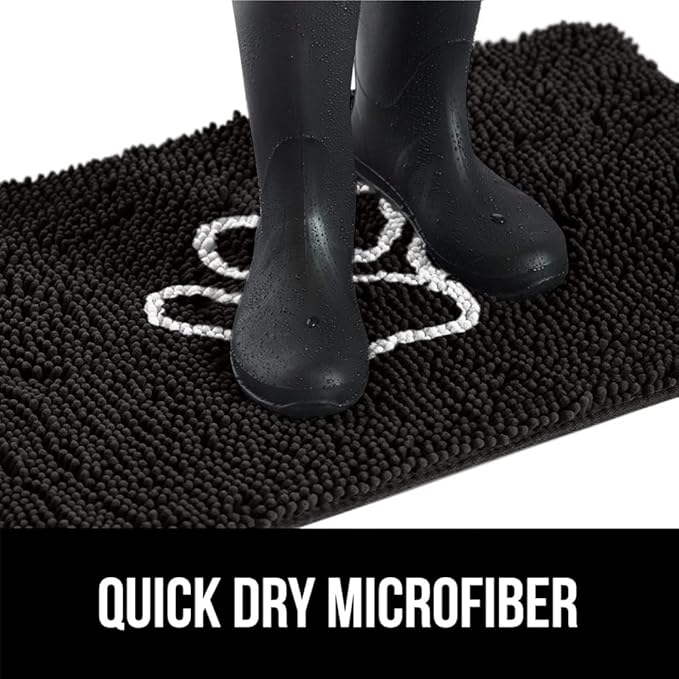 GORILLA GRIP SoakSTOPPER Dog Door Mat, 30x20 Machine Washable Rug Absorbent Doormat Captures Moisture Mud Dirt, Quick Dry Soft Chenille Entryway Rugs Indoor Entrance Mats for Dog Paws, Black White