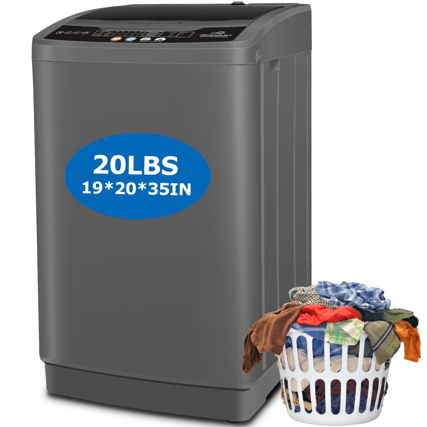Nictemaw Portable Washing Machine, 20Lbs Capacity Full-Automatic Portable Washer Machine, 2.8Cu.ft Washer and Dryer Combo with 10 Programs 8 Water Levels Compact Laundry Machine for Apartments