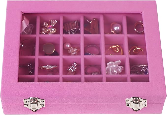 Velvet Jewelry Box 24 Grid Jewelry Earrings Display Organiser Box Ring Tray Holder Earrings Storage Case for Girls Wife Mom Women (Light Pink)