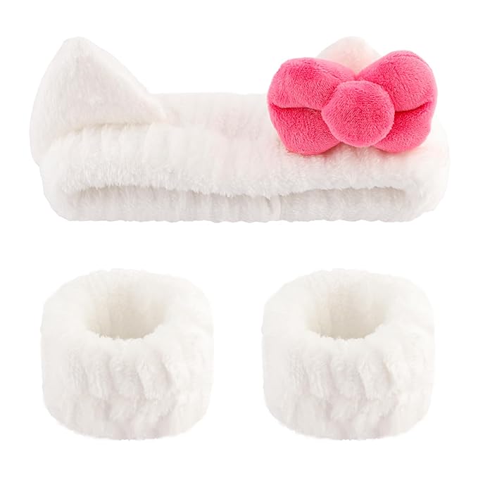 Canitor Kitty Spa Headband with Wrist Bands for Girl Cute Birthday Gifts Skincare Makeup Face Wash Headband Skin Care for 3 4 5 6 7 8 9 Year Old Gifts Accessories