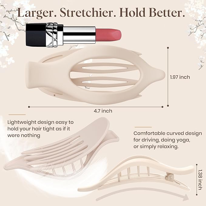 6 PCS Large Flat Hair Clips for Women Girls, French Concord Lay Down Flat Claw Clips for Thick Thin Hair, Comfortable Curved Hair Clip, Matte Non-slip Strong Hold Hair Accessories, Neutral