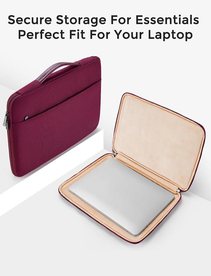 DOMISO 13.3 inch Laptop Case Sleeve Protective Cover Compatible with 14 inch MacBook Pro M4 M3 M2/MacBook Pro Max,13-13.3 inch Dell,Lenovo, HP,Waterproof Computer Cases Bag with Handle,Wine