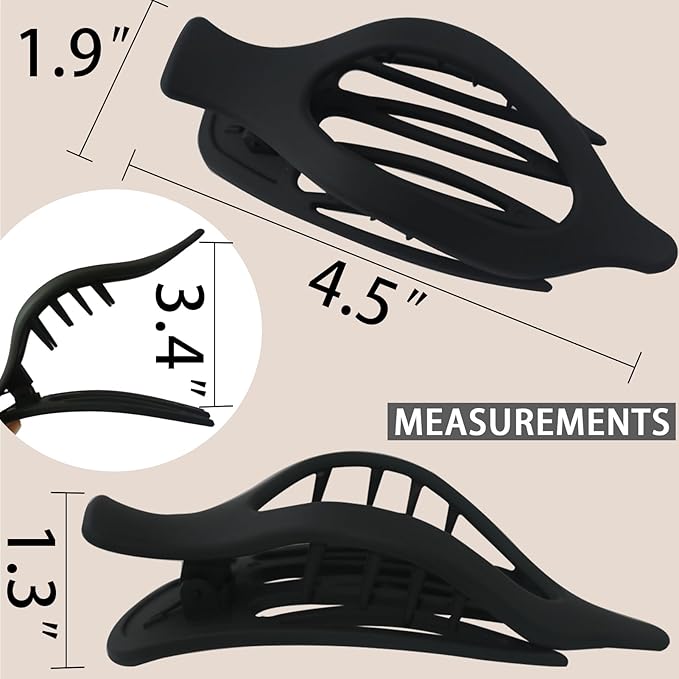 6 Pack Flat Hair Claw Clips for Women Duck Billed French Lay Down Hair Barrettes Accessories 100% Polycarbonate Matte Black
