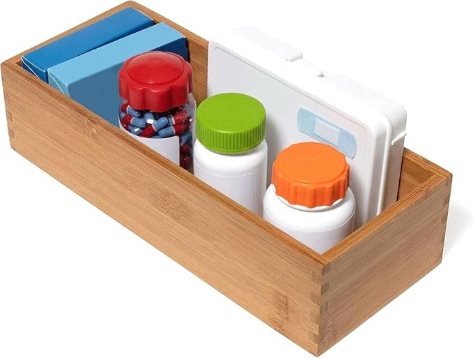 Lipper International Bamboo Utensil Holder Storage Box for Cooking Tools, Makeup, or Office Supplies, 5" x 12" x 3"
