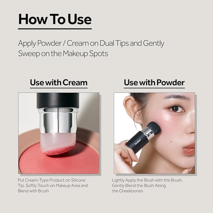 STUDIO17 Dual Ended Silicone Tip Blush Brush | Korean Olive Young Makeup Tool for Contouring & Blush Application | Skin-Friendly Non-Irritating Professional Face Makeup Brush