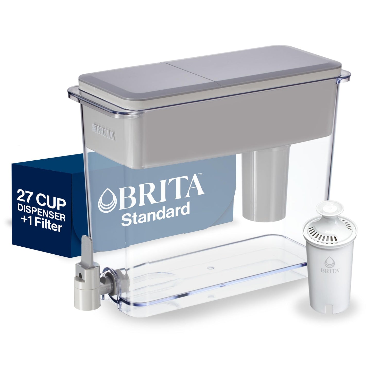 Brita UltraMax Large Water Dispenser With Standard Filter, BPA-Free, Replaces 1,800 Plastic Water Bottles a Year, Lasts Two Months or 40 Gallons, Includes 1 Filter, Kitchen Accessories, Large - 27-Cup