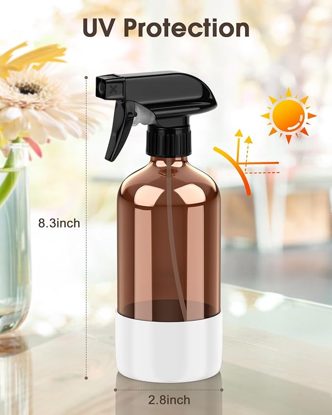 Bontip Glass Spray Bottle with Silicone Sleeve Protection, Amber Glass Spray Bottle Set for Window Cleaner Aromatherapy Facial Hydration Watering Flowers Hair Care 2 Pack/16 oz (White & Orange, 16 oz)