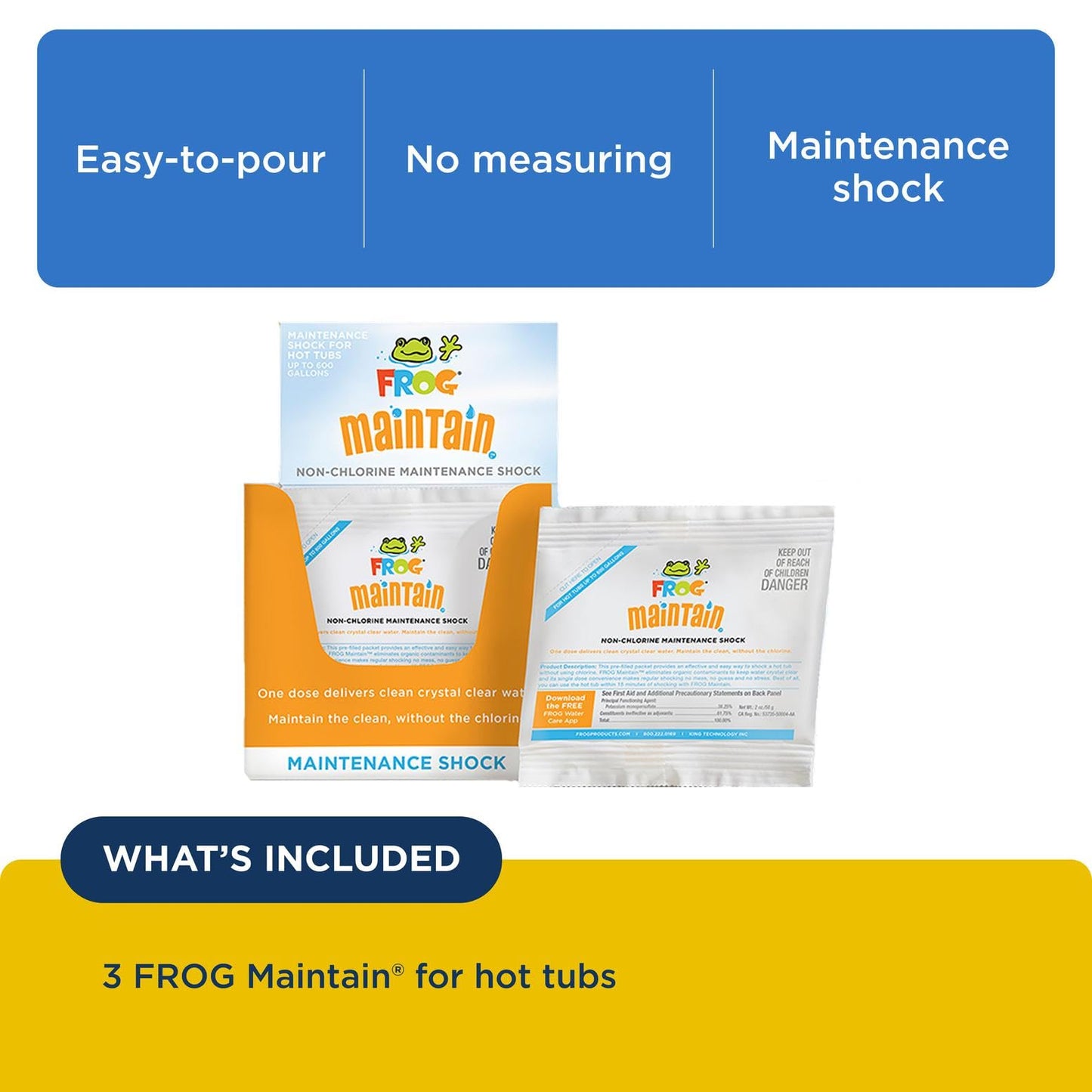 FROG Maintain for Hot Tubs - Non-Chlorine Shock for use with All Hot Tub FROG Sanitizing Systems - Single Dose Packets for Easy Hot Tub Maintenance & Treatment - 3 Pack