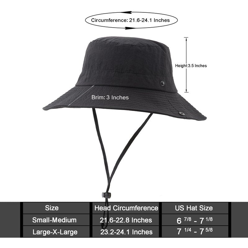 Lanzom Sun Hat for Women Men Wide Brim Waterproof Hiking Hat Foldable Hat for Fishing Gardening Camping Beach(US, Alpha, Small, Medium, Black)