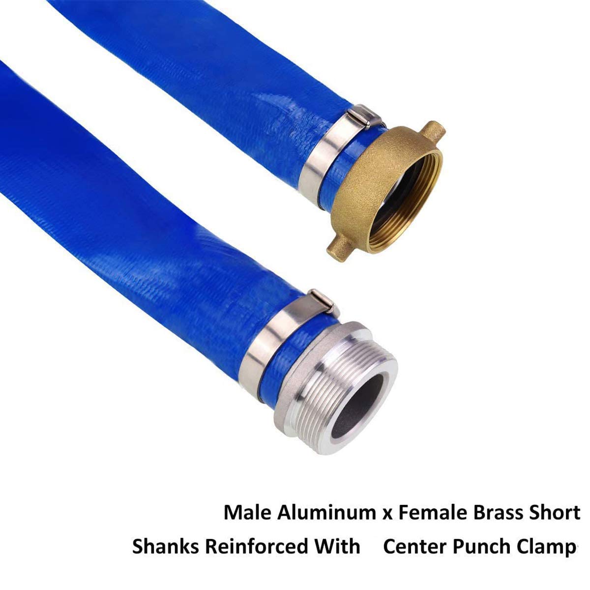 2" x 50' Blue PVC Backwash and Discharge Hose for Swimming Pools, Heavy Duty Reinforced Flat Pool Hose with Aluminum Pin Lug Fittings