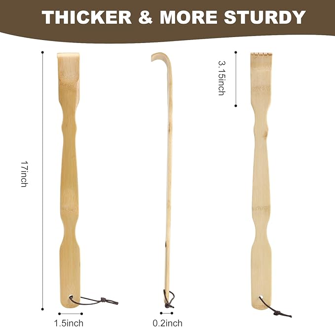 Wooden Bamboo Back Scratcher, 17 Inch Long Handle Back Scratchers for Adults Men Women, with Beautiful Gift Packaging (3 Pack)