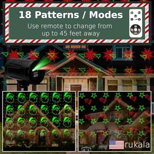 Christmas Projector Laser Lights Outdoor - Outlet Timer and Remote Included - 18 Patterns - Red and Green