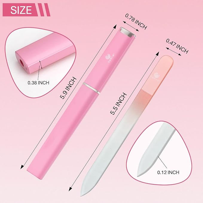 DARYA Crystal Glass Nail File Set (2 Pack) with Protective Case – Premium Double-Sided Etched Glass Fingernail Files for Natural Nails, Gentle Nail Care Manicure Tool for Women & Men