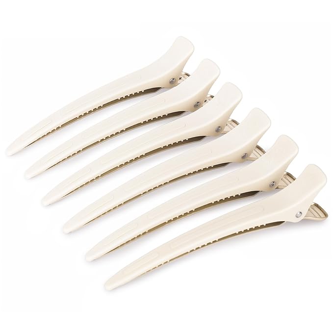 AIMIKE 4.8" Hair Clips for Styling – Built-In Silicone Band Duckbill Hair Clips, No-Crease Sectioning Clips for Thick, Curly Hair, Ideal for Makeup, Hairstyling & Rollers, 6-Pack, Desert Titanium