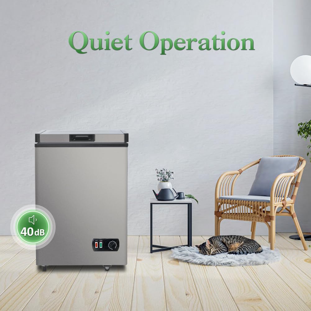 LifePlus Chest Freezer 4.2 Cubic Feet with Removable Storage Basket, Deep Freezer 7 Adjustable Temperature, Energy Saving, Super Quiet for Garage, Office, Kitchen, or Apartment