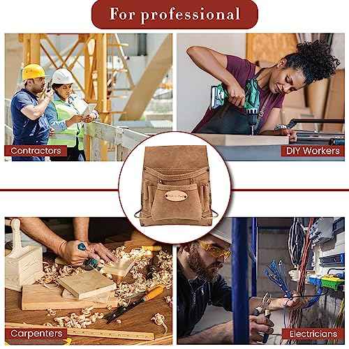 Style n Craft 8-Pocket Carpenter¡¯s Nail and Tool Pouch, Heavy-Duty Suede Leather Tool Pouch, Dark Tan (88823)