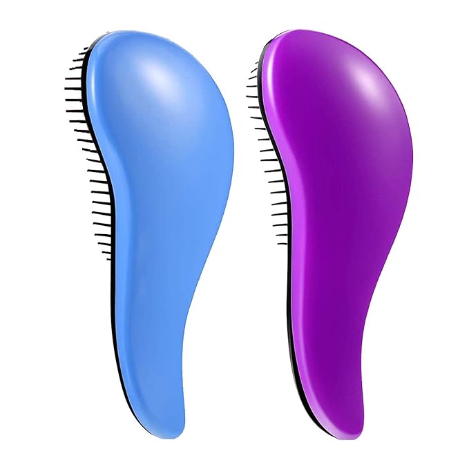 WYNK Detangling Brush 2-Pack for Adults & Kids - Blue & Purple Hairbrush for Curly/Thick/Wet Hair, Gentle Knot Remover with Scalp Massage