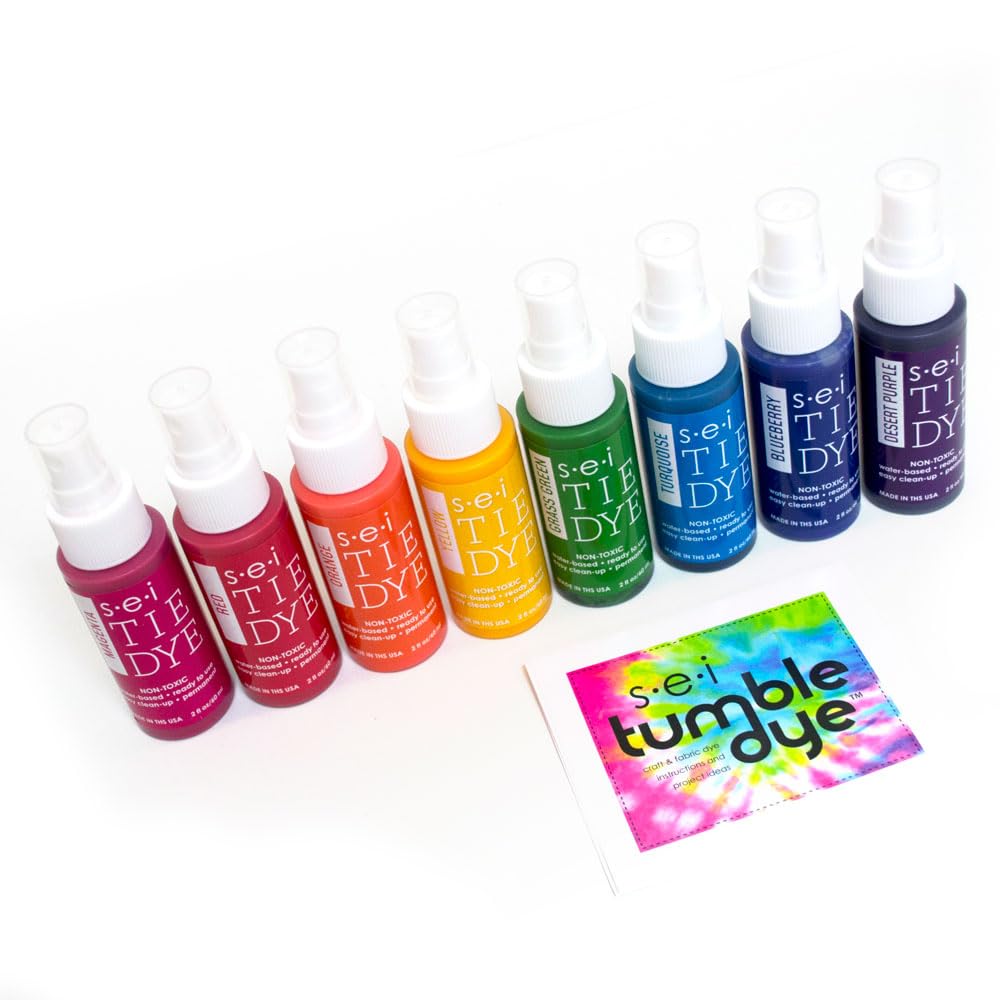 SEI 8 Pack Classic Tie Dye Spray Kit, Tye Dye Kits for Large Groups, Pre-Mixed Water Based Fabric Dye, Spray Bottle Included, Spray Paint for Clothes