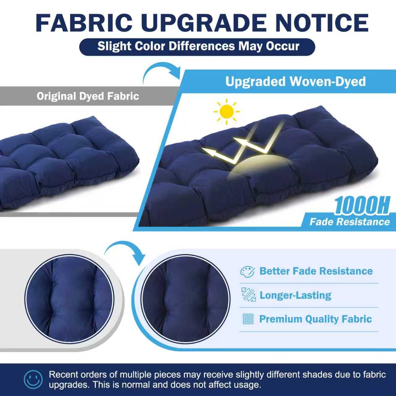 IPYNBAP Outdoor Bench Cushion, 48x18x5 Inch, Waterproof Bench Cushion for Outdoor/Indoor Furniture, Tufted Patio Bench Seat Cushion, Fade Resistant Outdoor Cushions for Porch Swing Couch, Navy Blue