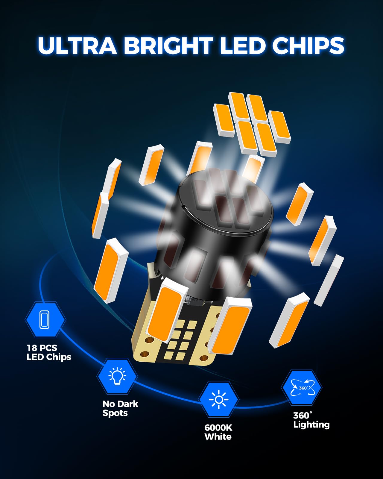 Marsauto 194 LED Bulb Amber Yellow for Dome Map Light, 168 2825 W5W T10 Wedge Replacement Super Bright LED Light Bulbs for Car Courtesy Step Dash Side Marker Trunk Light (Pack of 10)