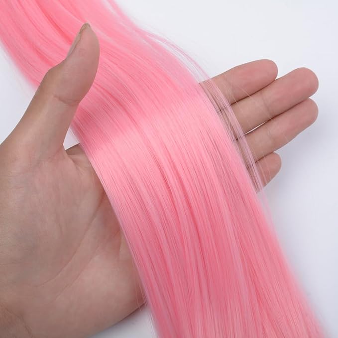Colored Clip in Hair Extensions 20Inch Straight Syntactic Pink Color Hairpiece Rainbow Party Highlights for Women 16Pcs (Pink Ã¢ÂÂ¡)