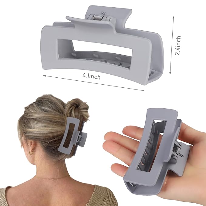 4.1 Inch Large Hair Clips 8 Pcs Square Claw Clips for Thick Hair Big Hair Claw Clips Acrylic Banana Jaw Clips Hair Accessories for Women and Girls -Grey Brown