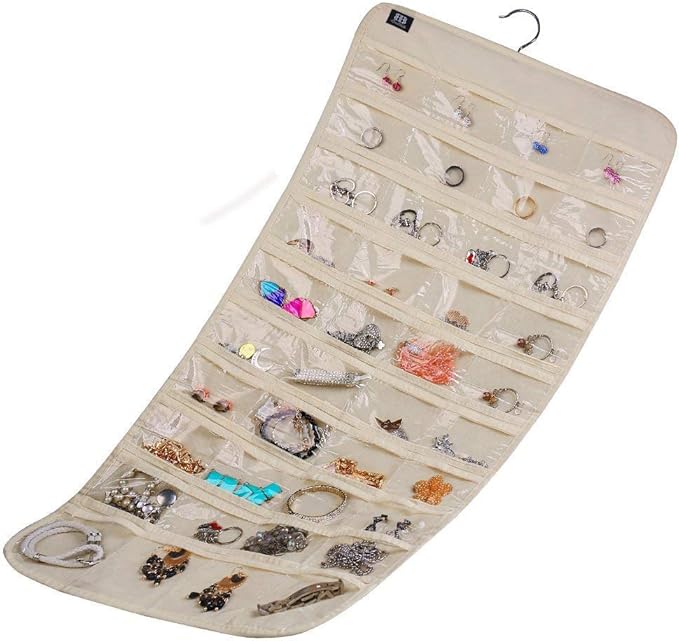 BB Brotrade Hanging Jewelry Organizer,Accessories Organizer,80 Pocket Organizer for Holding Jewelries（Beige）