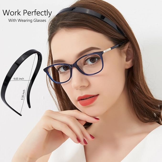 TOBATOBA Black Square Headbands for Glasses & Sunglasses - No Pressure, No Headache - Comfortable Non-Slip Headbands for Women & Girls, 6 Pcs