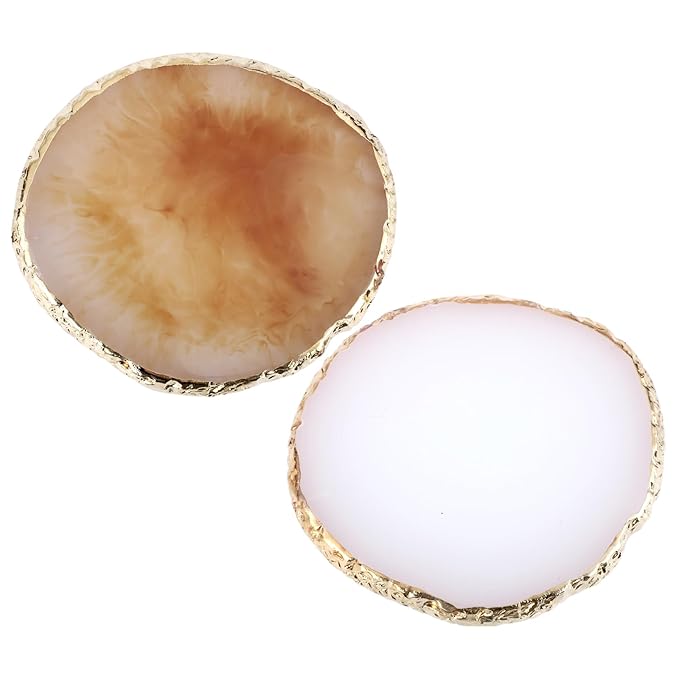 2 Pcs Resin Nail Art Palette, Nails Art Painting Mixed Color Palettes Gold Edge Nail Holder Nails Arts Display Board Easter Gifts for Women Easter Basket Stuffers(Coffee, White)