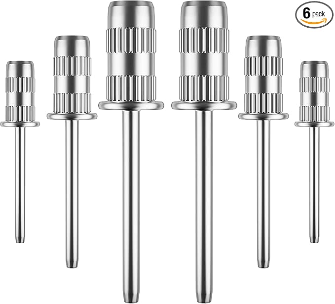 Nail Drill Bits,Sanding Bands for Nail Drill Shaft 3/32 inch,Drill Bits for Nails,Mandrel Bit for Nails,Nail Drill Bits for Acrylic Nails Manicure Nails Manicure Pedicure Tool (Silver) Pack of 6