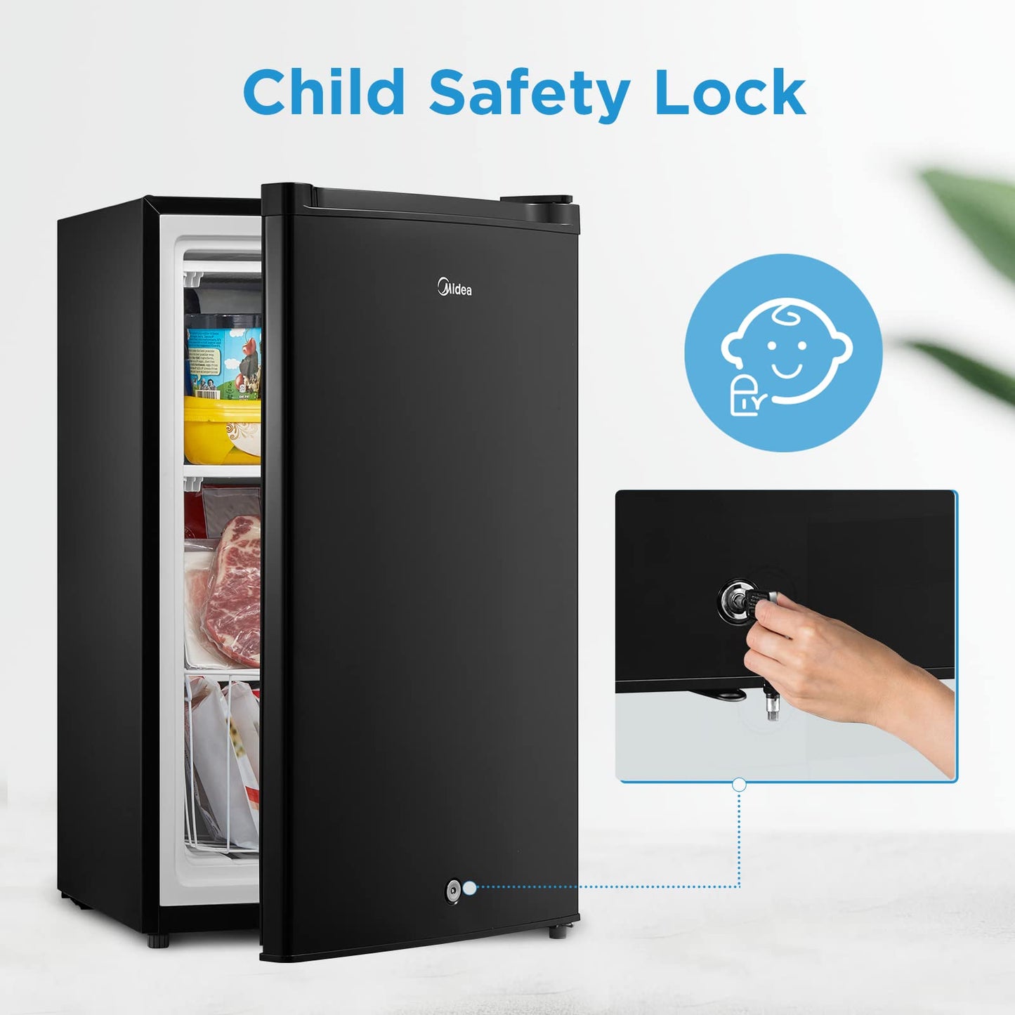 Midea MRU03M2ABB Upright Freezer, 3.0 Cubic Feet Mini Freezer, For Kitchen Apartment Office Basement or Dormitory, Black