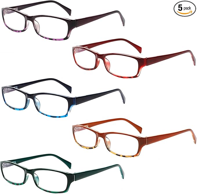 Henotin 5-Pack Reading Glasses Blue Light Blocking Anti Eyestrain Computer Reading Glasses for Women and Men Readers (Mix Color-C2, 1.25, Diopters)